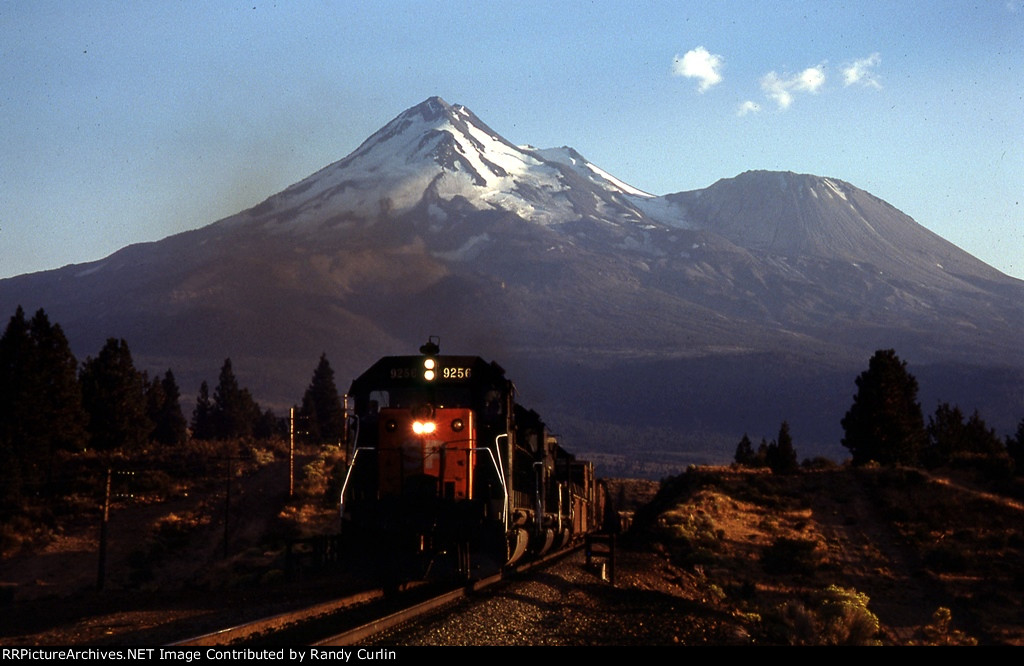 SP 9256 in the shadow of Mt Shasta